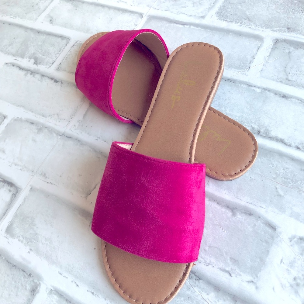 Lulus fuchsia slide sandals Sz 5.5 - Picture 2 of 5